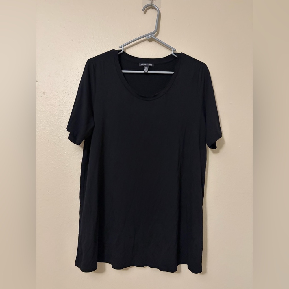 Eileen Fisher Black Crewneck Short Sleeve Top